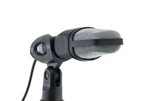 Professional microphone on stand isolated against a white background photo