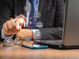 Data encryption security. Cloud computing system. Data transformation digitization of business processes and technology photo