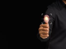 A Businessman scan fingerprint biometric identity to access personal data photo