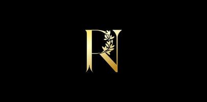 RN initial letters monogram logotype template with floral ornament for business cards elements, branding company identity, advertisement materials golden foil, collages prints, ads campaigns marketing vector