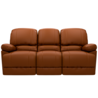 The leather reclining sofa is shown in a dark brown color png
