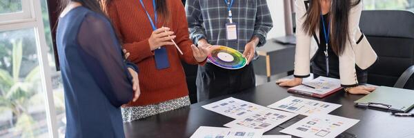 Asian business woman Brainstorm meeting pplication Designers mobile app interface Creative digital development software design project ux ui photo