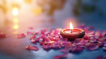 Candlelight and rose petals create a peaceful and relaxing atmosphere photo