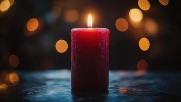 Red Candle Flame, Festive Bokeh Background photo