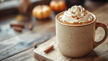 Pumpkin Spice Latte with Whipped Cream and Cinnamon. Autumn Concept photo