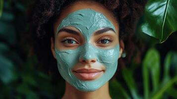 Woman with Green Clay Mask, Spa and Skincare Concept photo