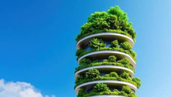 Modern green building with trees on balconies. Concept of sustainable architecture photo
