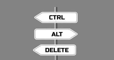Conceptual image with three road signs pointing in different directions with the words CtrlAlt andDelete on them. photo
