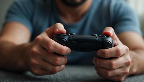 Close-up of hands holding a game controller during gameplay photo