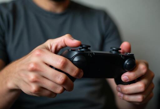 Close-up of hands holding a game controller during gameplay photo