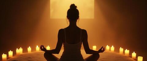 Silhouette of a woman practicing meditation in a peaceful photo