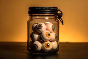 A jar filled with halloween eyeballs photo