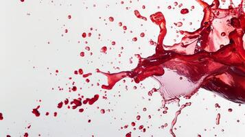 The bright red wine erupts and splashes across a stark white backdrop, creating an artistic and abstract composition that showcases fluid motion and vibrant color photo