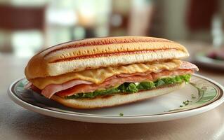 View of delicious Cuban sandwich on a plate photo