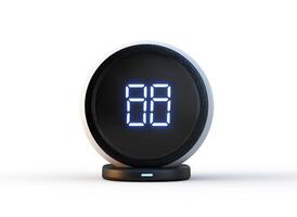 View of a black digital timer clock on white background photo