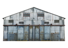 An old metal building with a door and windows png