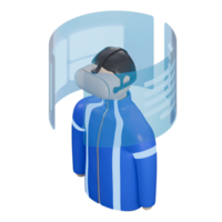 3d render illustration of VR or virtual reality device, man is using virtual reality with hologram animation, 3d elements, rendering. it can be used for any purpose. png