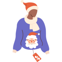 Mannequin in Santa hat and Christmas sweater with price tag png