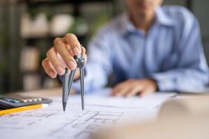 Architecture Man drawing on architectural Creative project business architecture building construction Industrial engineering Achievement Planning photo