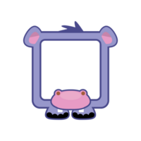Cute square Hippo frame. Cartoon avatar for UI games. Empty animal frame for your kids decor, print or stickers. png