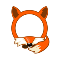 Cute round Fox frame. Cartoon avatar for UI games. Empty animal frame for your kids decor, print or stickers. png