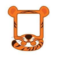 Cute Square tiger frame. Cartoon avatar for UI games. Empty animal frame for your kids decor, print or stickers. png