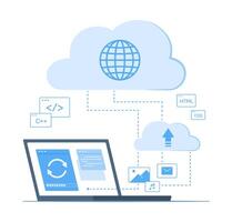 Laptop Computer Syncing Data with Cloud Computing Server for Wireless Network Connection Technology Concept Illustration vector