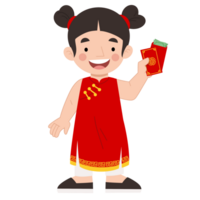 Illustration of a Chinese little girl with red envelopes png