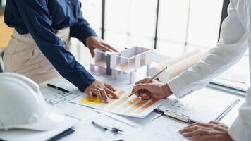 Architecture drawing on architectural Creative project business architecture building construction Industrial engineering Achievement Planning Design on blueprint eco Concept photo