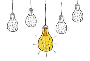 Creative idea hand drawn light bulb icons with concept of unique and bright idea, sign of creativity vector