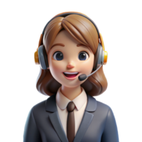 Cartoon girl using headphone on calling 3D render isolated on transparent background png