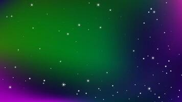 Unusual violet, green night sky and stars, blurred space background abstract vector