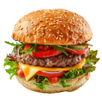 Tasty Beef Burger with Cheese and Salad Cutout png