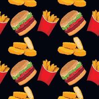 Fast food burger fries and nuggets pattern vector