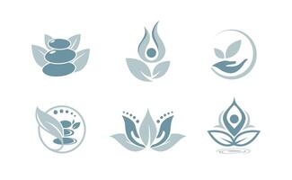 Set of Wellness meditation spa icon logo leaf aura yoga concept vector
