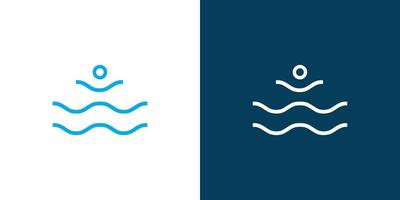 People swim in water wave or swimmer sport icon logo outline vector