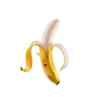 A whole peeled banana displayed against a blank white canvas photo