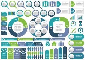 Assorted Business-Related Infographics, Tags, And Icons Set On A White Background. vector