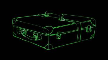 Neon frame effect, Suitcase Represents family travel on black background video