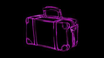 Neon frame effect, Suitcase Represents family travel on black background video