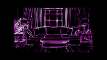 Neon frame effect, Couch For family relaxation and gatherings on black background video