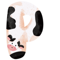 Cute cow animal print piebald letter P png
