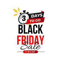 Black friday sale promotion banner showing 3 days to go with a stopwatch ticking down the time vector