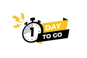 1 day to go banner label, countdown timer sticker illustration with stopwatch vector