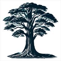 white backround with silhoette tall tree vector