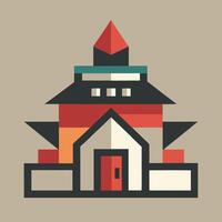 A flat design of a building with a red roof vector