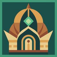 A flat design of a building with a crown on top vector
