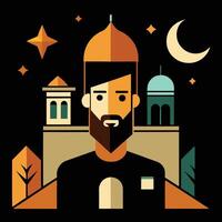 A man with a beard and a crescent moon vector