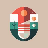 A flat design of a shoe with a sun and trees vector