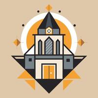 A church building with a clock on the top vector
